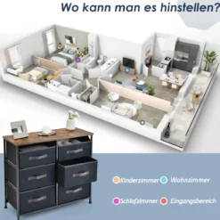 Kommode mit 6 Stoffschubladen Stoffkommode mit Kippsicherem Design 80 x 30 x 71 cm