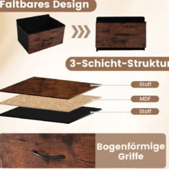 Kommode mit 4 Stoff Schubladen & Holzplatte & Metallrahmen Schubladenschrank Braun