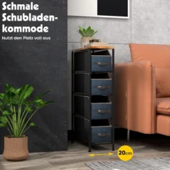 Kommode mit 4 Stoffschubladen Stoffkommode Schmal mit Holzoberseite 20 x 48 x 76 cm
