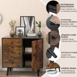 Kommode mit Tür & 3 Schubladen & Verstellbarem Regal & Kippschutz Sideboard 73 x 40 x 76,5 cm