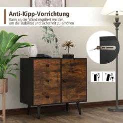 Kommode mit Tür & 3 Schubladen & Verstellbarem Regal & Kippschutz Sideboard 73 x 40 x 76,5 cm