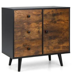 Kommode mit Tür & 3 Schubladen & Verstellbarem Regal & Kippschutz Sideboard 73 x 40 x 76,5 cm