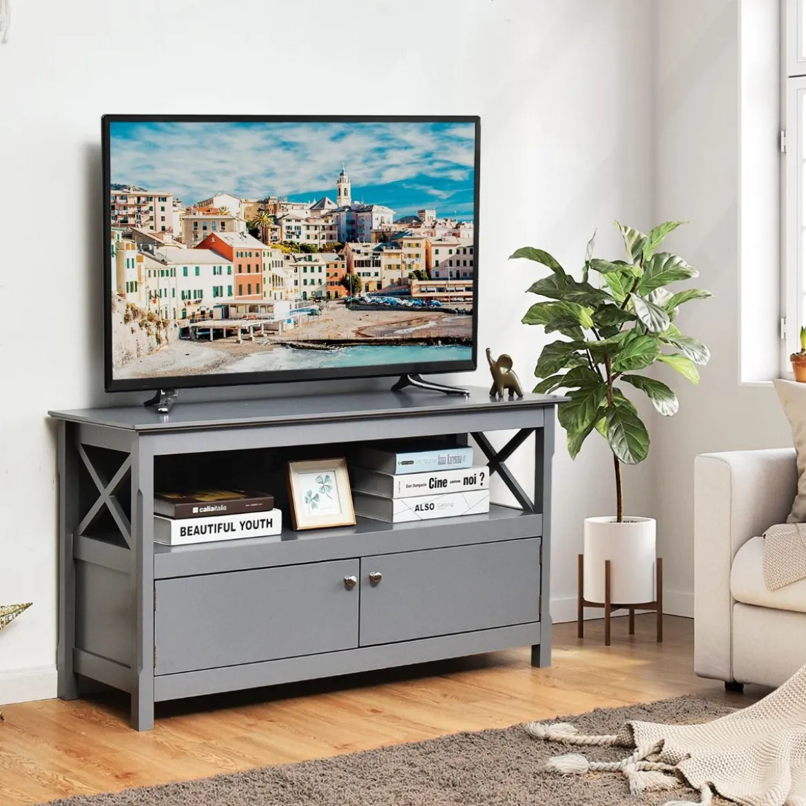 Kommode TV-Kommode für Fernseher 112 x 40 x 61 cm Grau