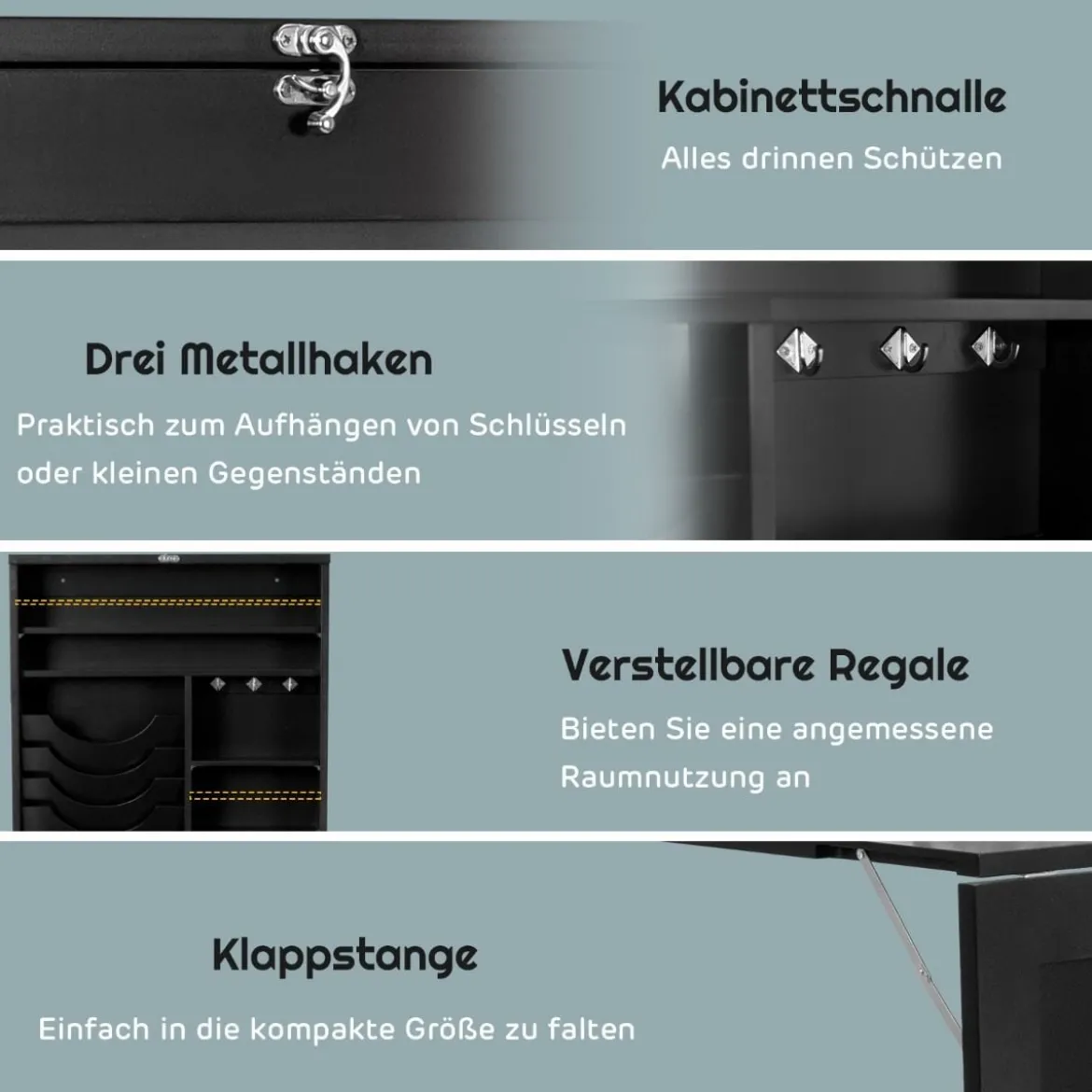 Kompakter klappbarer wandmontierter Tisch mit großem Stauraum Multifunktions Computertisch Schwarz
