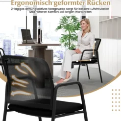 Konferenzstühle 2er Set Besucherstühle mit Armlehnen Bürostühle bis 150 kg belastbar Schwarz