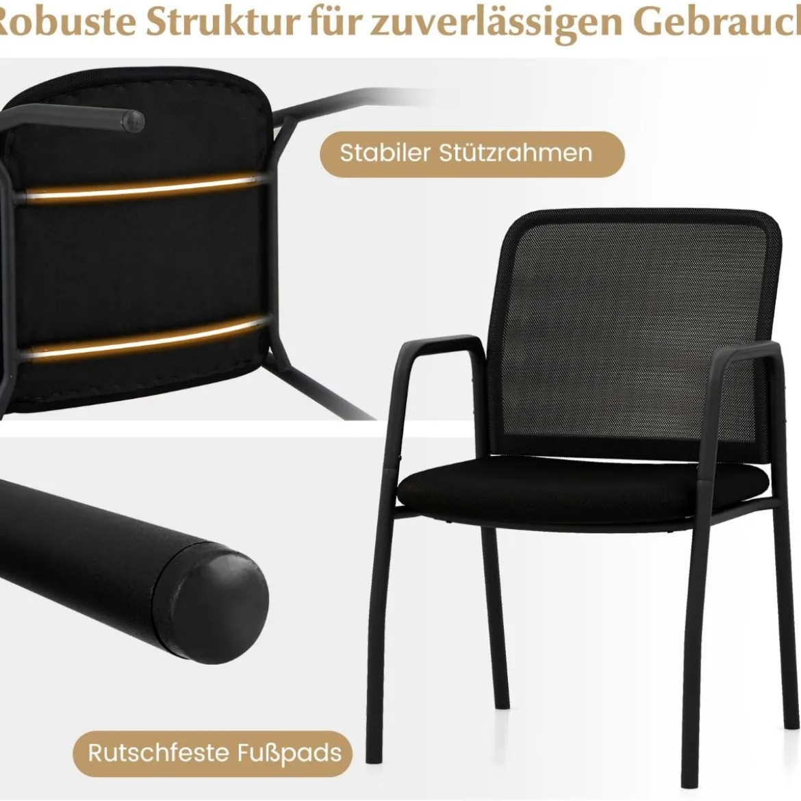Konferenzstühle 2er Set Besucherstühle mit Armlehnen Bürostühle bis 150 kg belastbar Schwarz