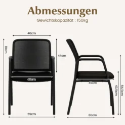 Konferenzstühle 2er Set Besucherstühle mit Armlehnen Bürostühle bis 150 kg belastbar Schwarz