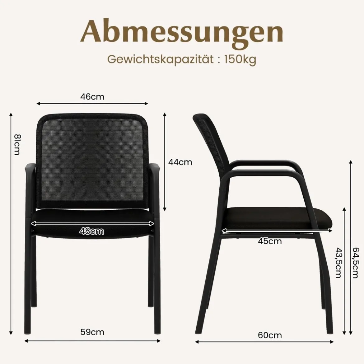 Konferenzstühle 2er Set Besucherstühle mit Armlehnen Bürostühle bis 150 kg belastbar Schwarz