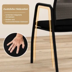 Konferenzstühle 2er Set Besucherstühle mit Armlehnen Bürostühle bis 150 kg belastbar Schwarz