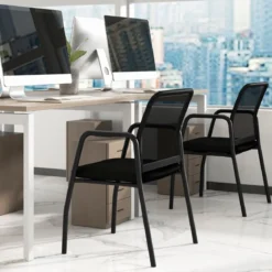 Konferenzstühle 2er Set Besucherstühle mit Armlehnen Bürostühle bis 150 kg belastbar Schwarz