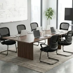 Konferenzstühle 2er Set Bürostühle mit atmungsaktivem Netzrücken Aufbewahrungskorb & integrierte Armlehnen Schwarz