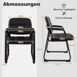 Konferenzstühle 2er Set gepolsterte Besucherstühle mit Armlehnen und Metallrahmen 58 x 57 x 82 cm Schwarz