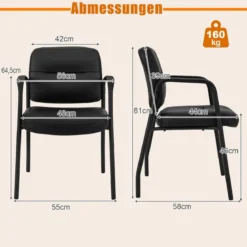 Konferenzstühle 2er Set gepolsterte Besucherstühle mit Armlehnen und Metallrahmen 58 x 56 x 81 cm Schwarz