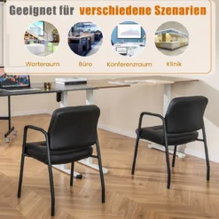 Konferenzstühle 2er Set gepolsterte Besucherstühle mit Armlehnen und Metallrahmen 58 x 56 x 81 cm Schwarz