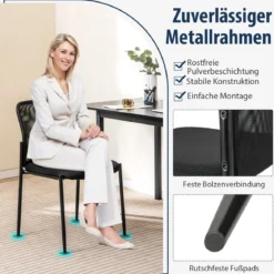 Konferenzstühle 2er Set stapelbare Besucherstühle ohne Armlehnen 63 x 52 x 84 cm Schwarz