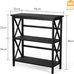 Konsolentisch aus Holz mit Kippschutz & Stabilem Rahmen Moderner Beistelltisch 79 x 32 x 86 cm Schwarz