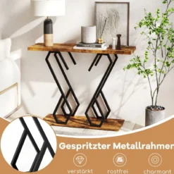 Konsolentisch aus Kunstmarmor Foyertisch mit Verstellbaren Fußpolstern Braun