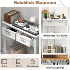 Konsolentisch Beistelltisch Industrie Design Sofatisch mit 2 Schubladen 80,5 x 35,5 x 82 Weiß