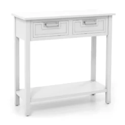 Konsolentisch Beistelltisch Industrie Design Sofatisch mit 2 Schubladen 80,5 x 35,5 x 82 Weiß