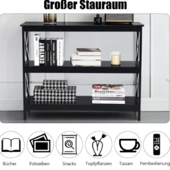 Konsolentisch Beistelltisch mit Offener Ablage & 2 Schubladen Sofatisch mit Rattanoptik