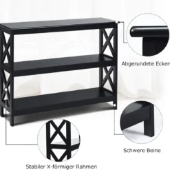 Konsolentisch Beistelltisch mit Offener Ablage & 2 Schubladen Sofatisch mit Rattanoptik
