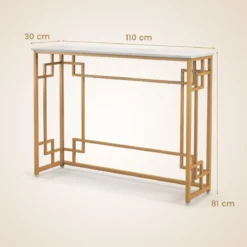Konsolentisch mit Marmor & Geometrischem Metallrahmen Eingangstisch Schmal Golden