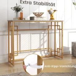 Konsolentisch mit Marmor & Geometrischem Metallrahmen Eingangstisch Schmal Golden