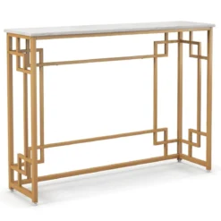 Konsolentisch mit Marmor & Geometrischem Metallrahmen Eingangstisch Schmal Golden