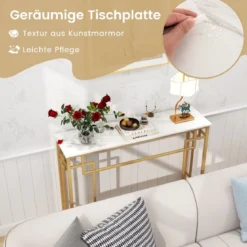 Konsolentisch mit Marmor & Geometrischem Metallrahmen Eingangstisch Schmal Golden