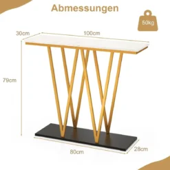 Konsolentisch mit Marmor Optik & Metallrahmen Flurtisch Schmaler Beistelltisch Eingangtisch