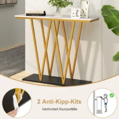 Konsolentisch mit Marmor Optik & Metallrahmen Flurtisch Schmaler Beistelltisch Eingangtisch