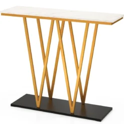 Konsolentisch mit Marmor Optik & Metallrahmen Flurtisch Schmaler Beistelltisch Eingangtisch