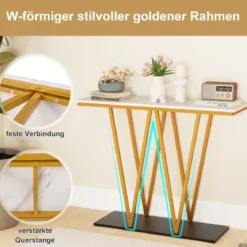 Konsolentisch mit Marmor Optik & Metallrahmen Flurtisch Schmaler Beistelltisch Eingangtisch
