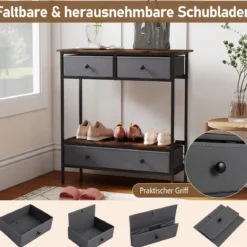 Konsolentisch mit Schubladen industrial Flurtisch mit offenem Ablagefach schmaler Couchtisch Sofatisch Rustikal Braun