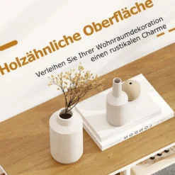 Konsolentisch mit Stauraum Industrieller Beistelltisch mit Vliesstoffschublade & Regale Natur