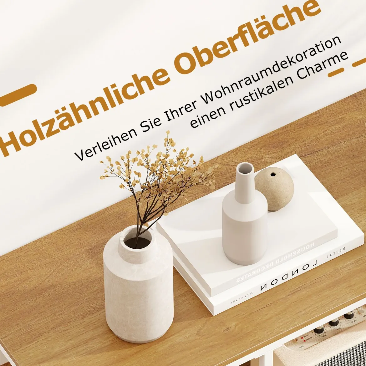Konsolentisch mit Stauraum Industrieller Beistelltisch mit Vliesstoffschublade & Regale Natur