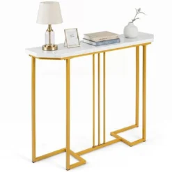 Konsolentisch Schmaler Flurtisch mit Geometrischem Metallrahmen & Wasserfester Tischplatte 110 x 30 x 91 cm