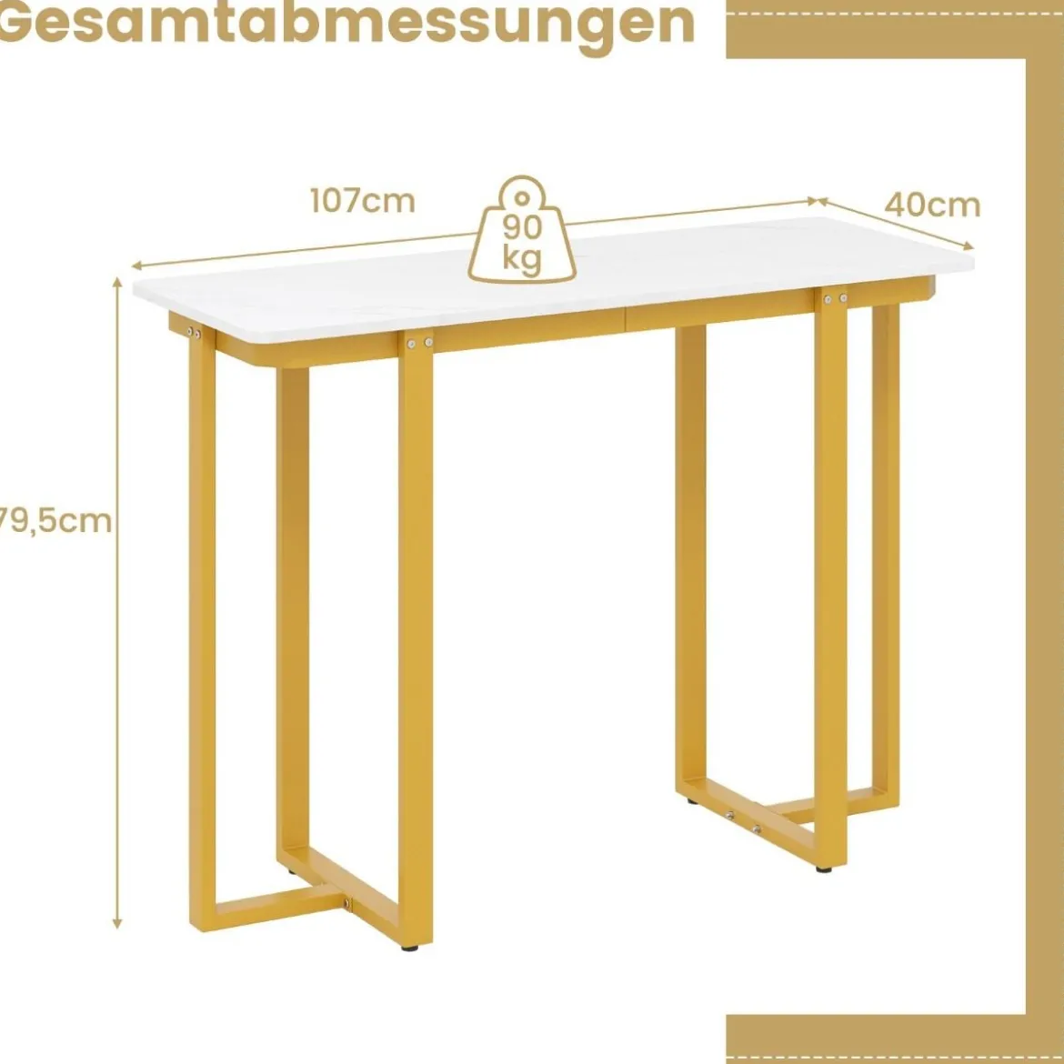 Konsolentisch schmal moderner Eingangstisch mit Marmor-Optik 107 x 40 x 79,5 cm Golden/Schwarz