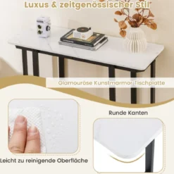 Konsolentisch schmal moderner Eingangstisch mit Marmor-Optik 107 x 40 x 79,5 cm Golden/Schwarz