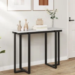 Konsolentisch schmal moderner Eingangstisch mit Marmor-Optik 107 x 40 x 79,5 cm Golden/Schwarz