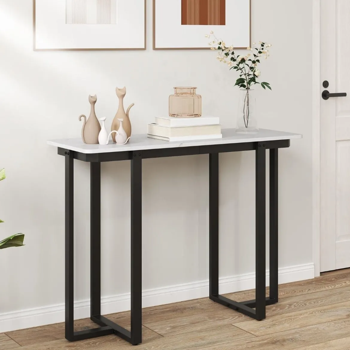 Konsolentisch schmal moderner Eingangstisch mit Marmor-Optik 107 x 40 x 79,5 cm Golden/Schwarz