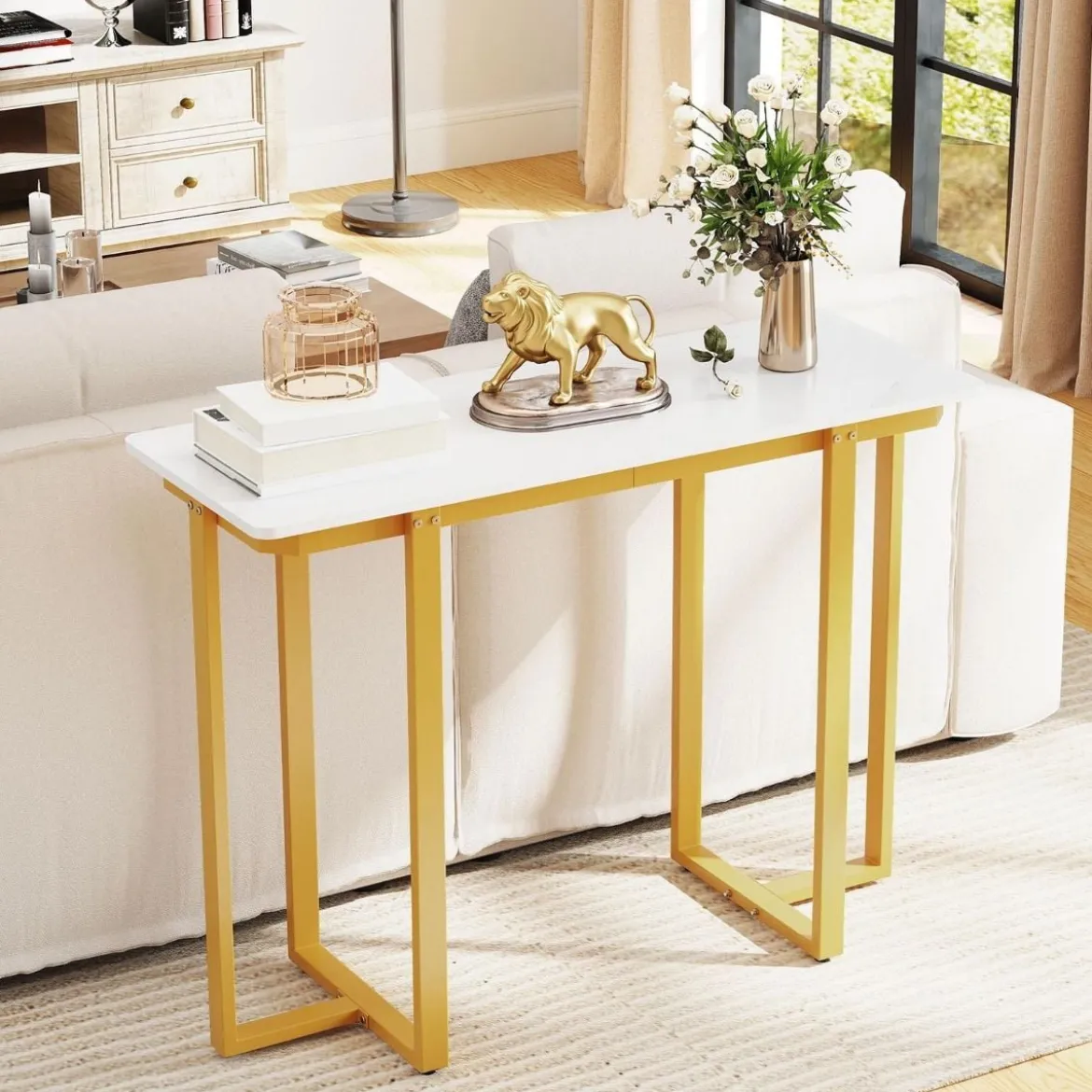 Konsolentisch schmal moderner Eingangstisch mit Marmor-Optik 107 x 40 x 79,5 cm Golden/Schwarz