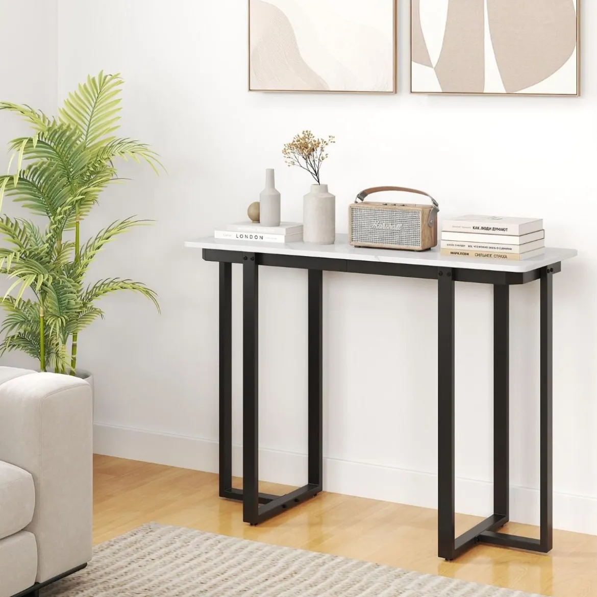 Konsolentisch schmal moderner Eingangstisch mit Marmor-Optik 107 x 40 x 79,5 cm Golden/Schwarz