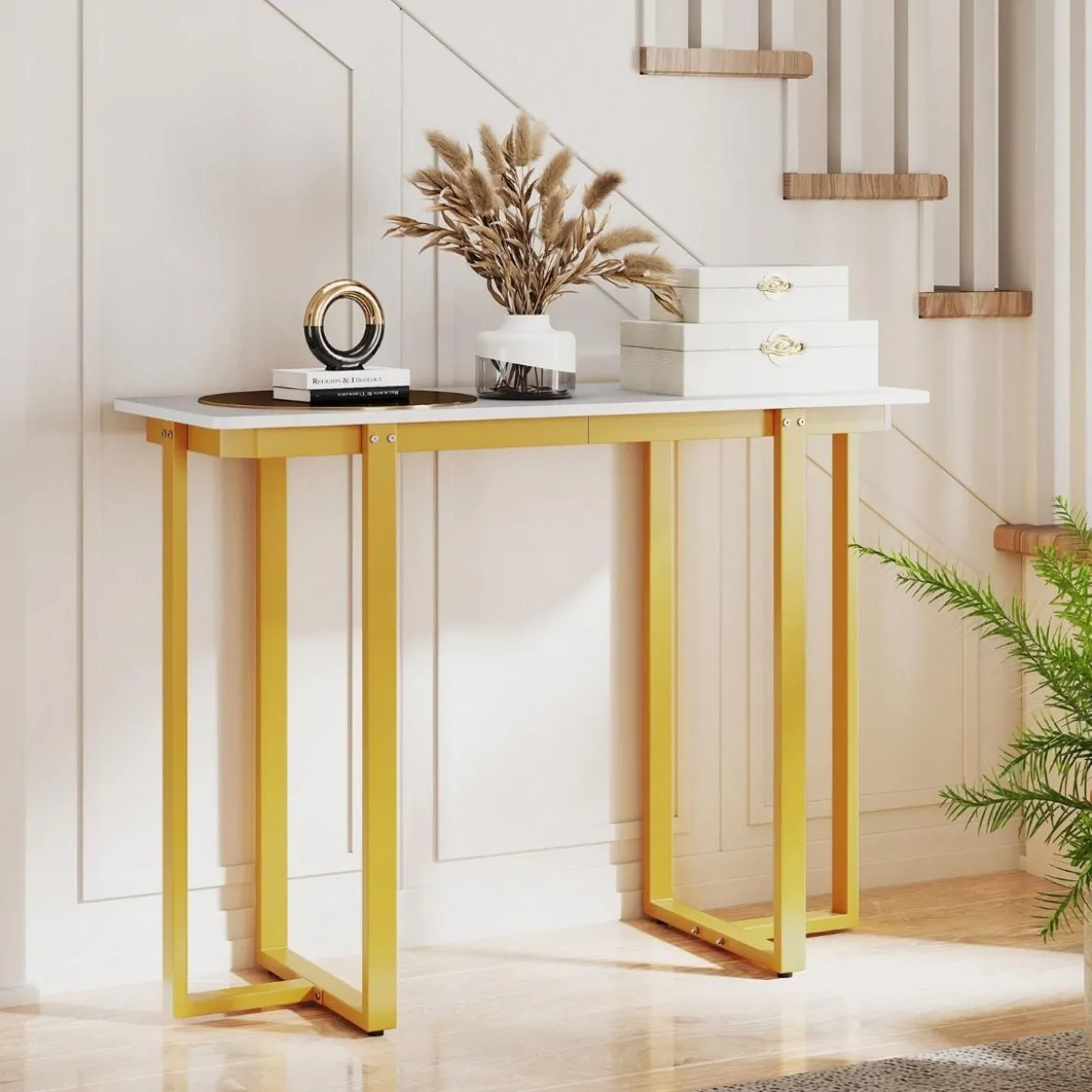 Konsolentisch schmal moderner Eingangstisch mit Marmor-Optik 107 x 40 x 79,5 cm Golden/Schwarz