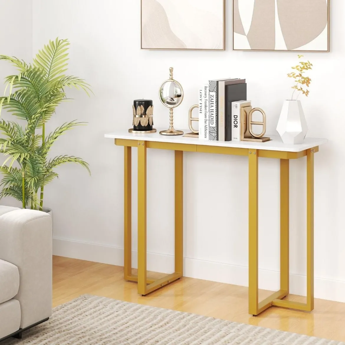 Konsolentisch schmal moderner Eingangstisch mit Marmor-Optik 107 x 40 x 79,5 cm Golden/Schwarz
