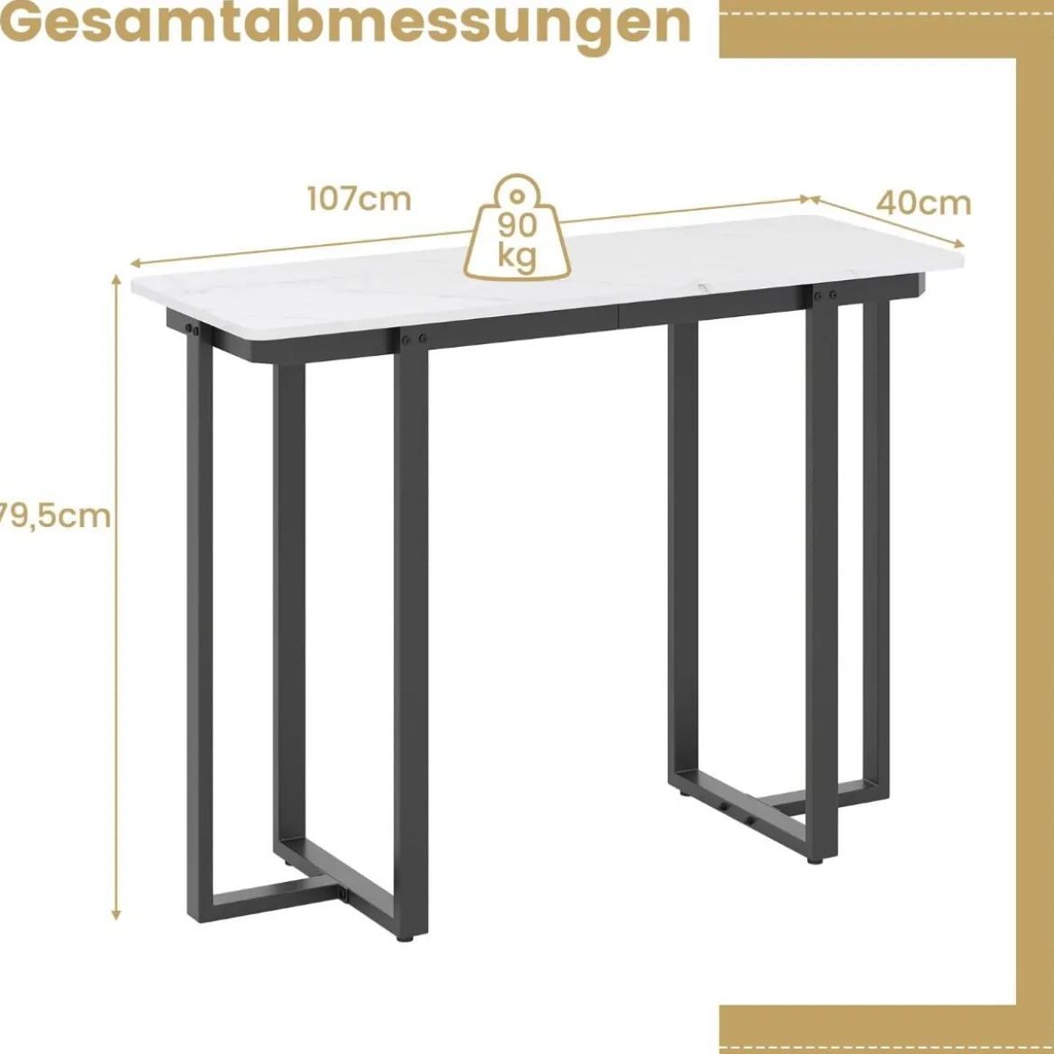 Konsolentisch schmal moderner Eingangstisch mit Marmor-Optik 107 x 40 x 79,5 cm Golden/Schwarz