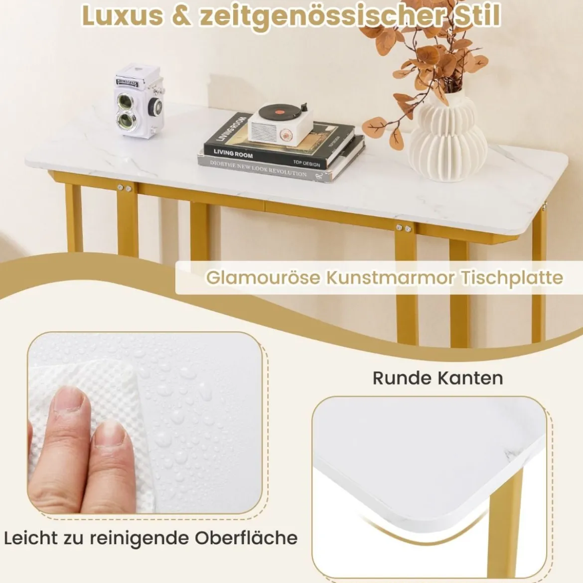 Konsolentisch schmal moderner Eingangstisch mit Marmor-Optik 107 x 40 x 79,5 cm Golden/Schwarz