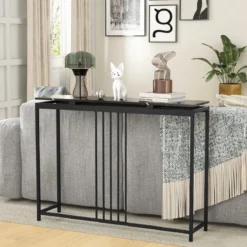 Konsolentisch Sofatisch aus Kunstmarmor 120 x 30 x 90 cm Schwarz
