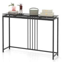 Konsolentisch Sofatisch aus Kunstmarmor 120 x 30 x 90 cm Schwarz