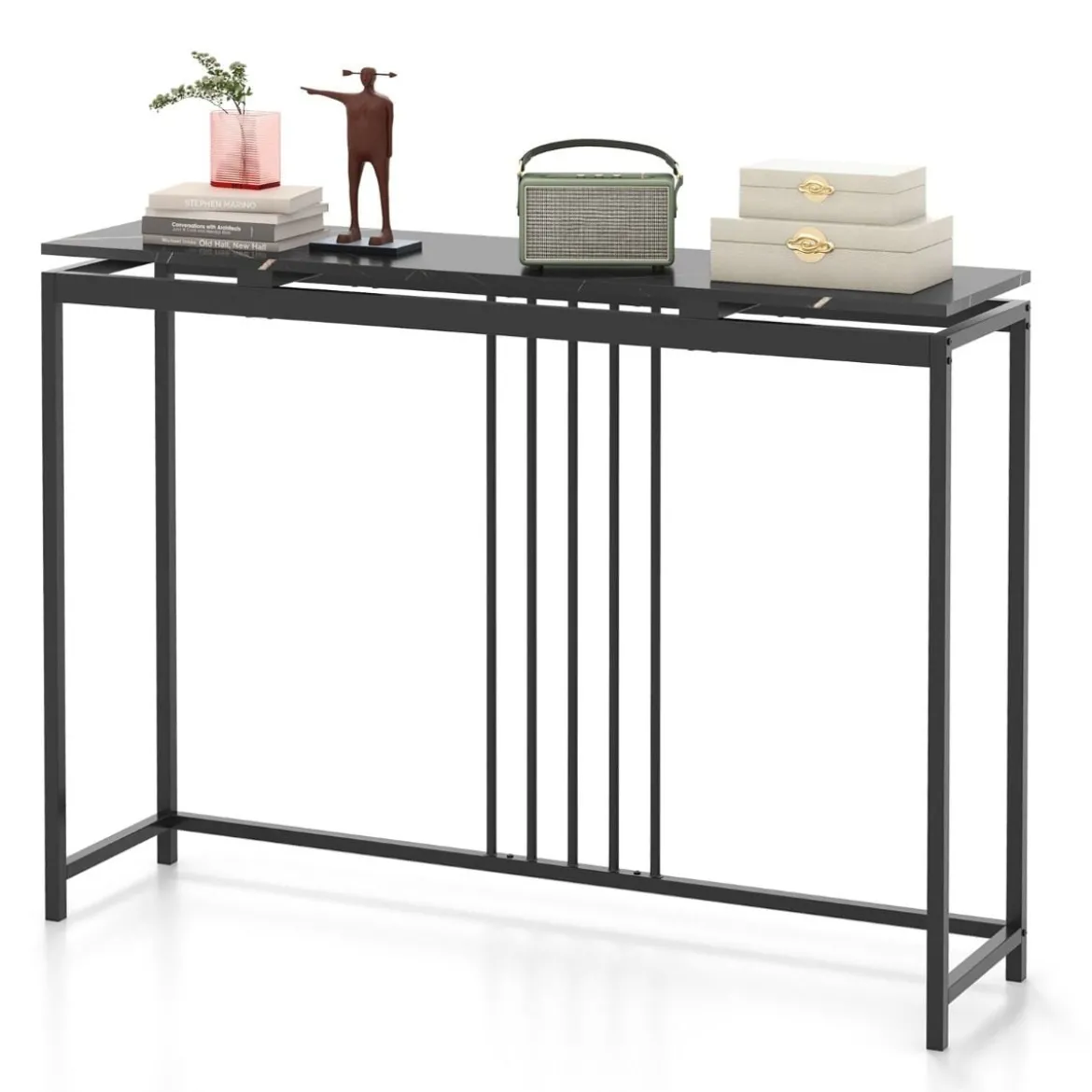 Konsolentisch Sofatisch aus Kunstmarmor 120 x 30 x 90 cm Schwarz